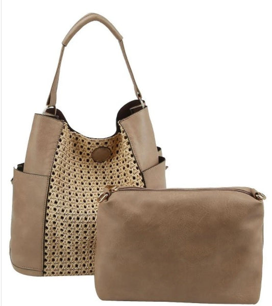 Weaved Straw Colorblock 2-in-1 Shoulder Bag Hobo